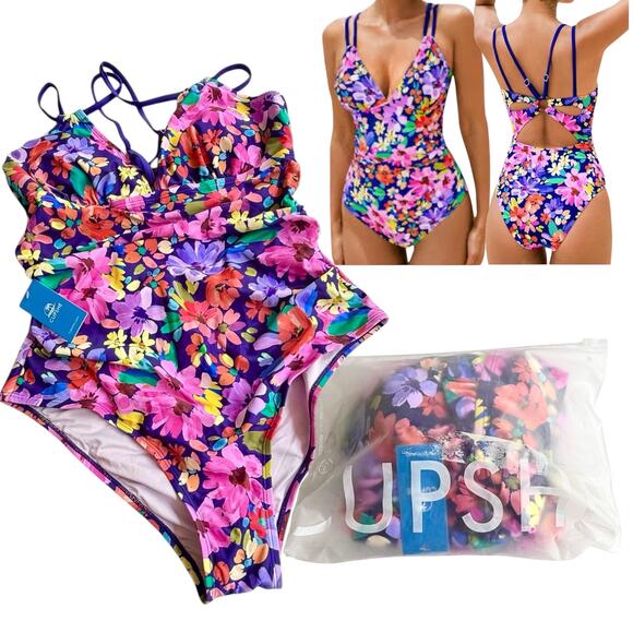 NEW Cupshe SWIMSUIT Women's LG 1PC  V-Neck Tummy Control ADJ Straps Back O-Ring - Picture 13 of 14